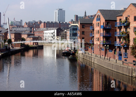 Millennium Bridge and River Aire in Leeds England Stock Photo