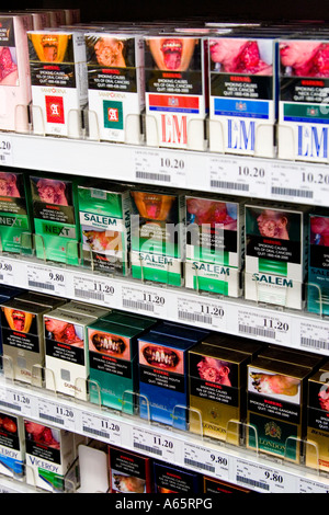 Cigarette Packs with Graphic Photograph Warning Labels Legally Required, Singapore Stock Photo