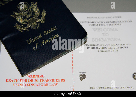 American USA Passport Singapore Immigration Drug Laws Stock Photo