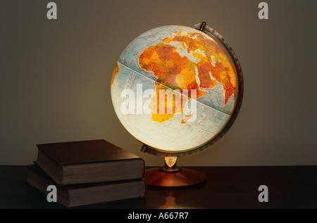 An illuminated globe showing Europe and Africa Stock Photo