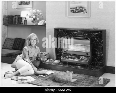 Gas Fire 1960s Stock Photo