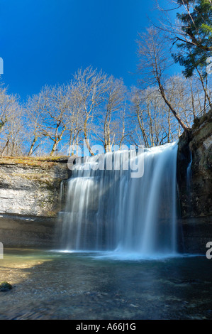 The 'Saut de la Forge' waterfall in the chain of falls on the Herrison River in the French Jura mountains Stock Photo