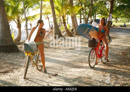 women surfer Santa Teresa beach Nicoya peninsula Costa Rica Stock Photo