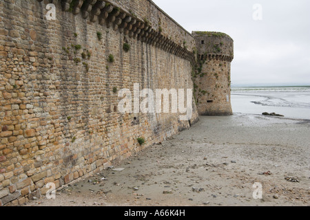 Wall of Le Mont-Saint-Michel, Manche département, Basse-Normandie région, France, European Union, EU Stock Photo