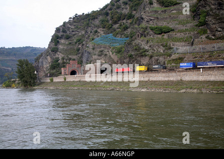 Rail Tunnel near the Lorelei Statue am the River Rhein Germany Stock Photo