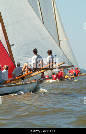 Log canoe sailboat racing on a Chesapeake Bay region river Stock Photo ...