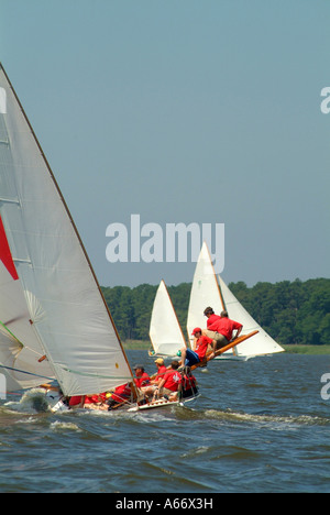 Log canoe sailboat racing on a Chesapeake Bay region river Stock Photo ...