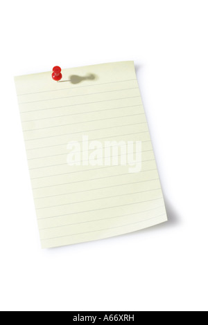 Paper with tack cut out on white background Stock Photo