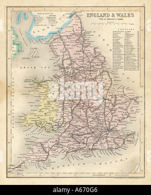 Map England Wales 1857 Stock Photo