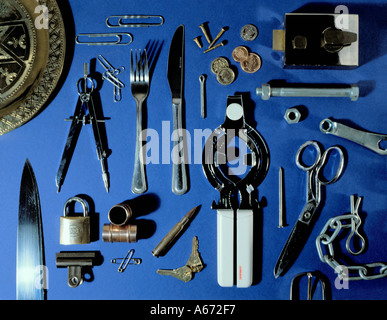 A display of objects made from metal alloys Stock Photo