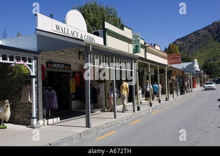 Old timber buildings in main street historic former goldrush town of Arrowtown near Queenstown New Zealand Stock Photo