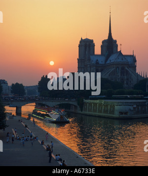 Notre Dame Cathedral Paris France sunset Stock Photo