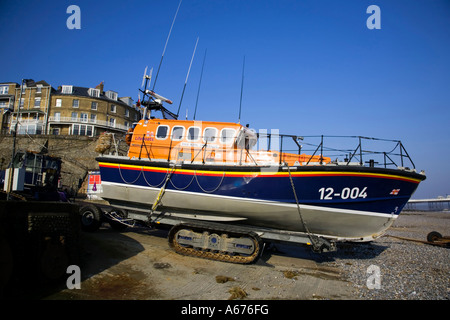 The RNLI s mersey class lifeboat on station with launch vehicle at Cromer in Norfolk England Stock Photo