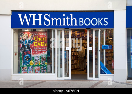 High street W H Smith books shop window and entrance Stock Photo