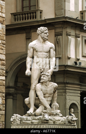 Close up of historical Italian statue of Hercules and Cacus by Bartolommeo Bandinelli in Piazza della Signoria Florence Tuscany Italy Stock Photo