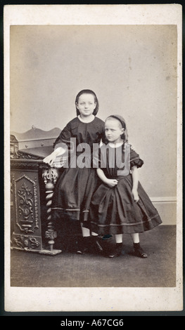 Costume 2 Girls 1860s Stock Photo