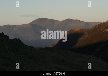 Skiddaw at dusk, from the slopes of Dale Head, Lake District National Park, Cumbria Stock Photo