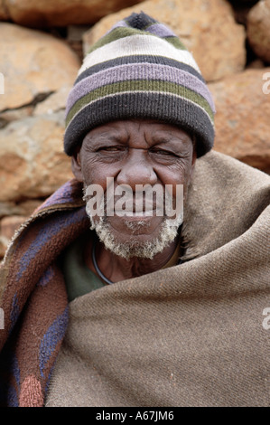 Aged Basotho man wearing traditional blanket Stock Photo