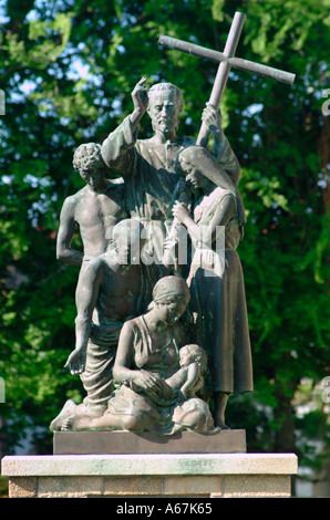 Statue at the Cathedral Basilica of Saint Augustine Staue in memory of Father Pedro Camps who was the spiritual leader of the M Stock Photo