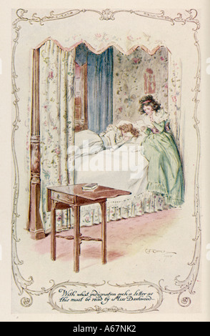 Elinor and Marianne Dashwood discuss Edward Ferrars. Caption reads: 'And  you are really not engaged to him?' Sense and Sensibilty by Jane Austen,  illustration by Alfred Wallis Mills, 1917 Stock Photo - Alamy