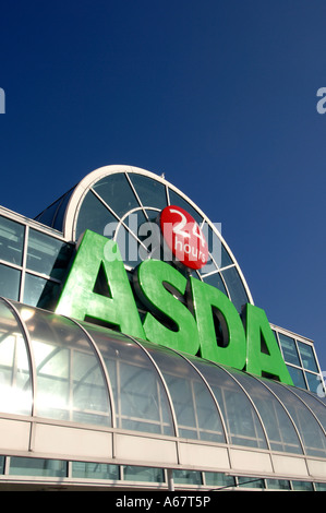 The entrance of a new 24 hour opening ASDA supermarket with glass roof Stock Photo