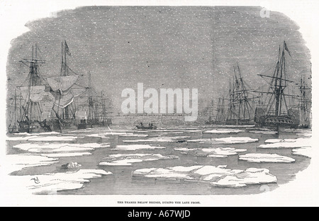 Thames Frozen 1854 Stock Photo
