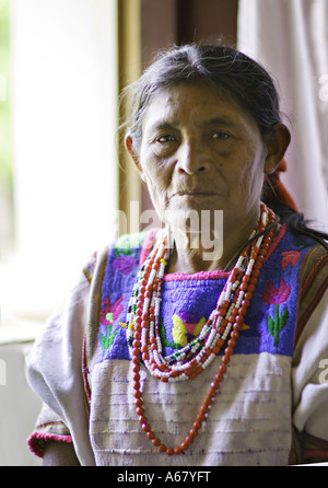 GUATEMALA ACAL Elderly indigenous Mam Mayan woman in traditional dress of huipil corte and cinta Stock Photo
