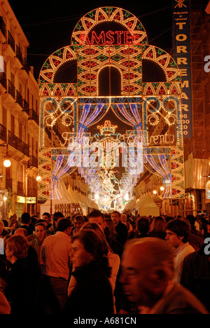 Falla Literato Azorin lightning decorations during Las Falles  celebration held in commemoration of Saint Joseph in the city of Valencia, Spain Stock Photo