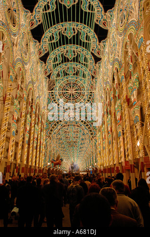 Falla Literato Azorin lightning decorations during Las Falles  celebration held in commemoration of Saint Joseph in the city of Valencia, Spain Stock Photo