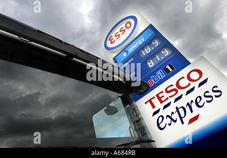 An Esso and Tesco Express petrol station sign at Woodingdean near Brighton East Sussex Stock Photo