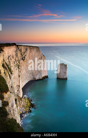 Chalk cliffs and sea stack along Ballard Down, near to Old Harry Rocks, Dorset Stock Photo