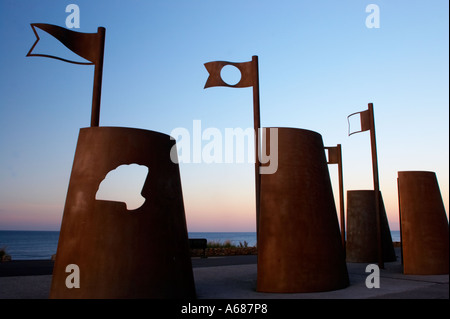 England Tyne and Wear, Whitley Bay.  Sand castle shaped shelters on the Whitley Bay sea front. Stock Photo