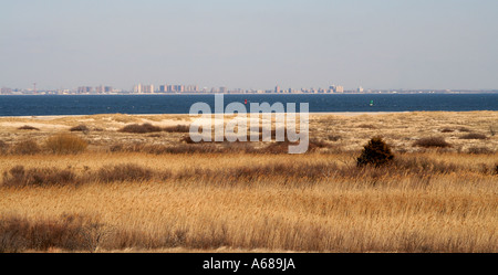 A view of Brooklyn, New York from Sandy Hook, New Jersey. Stock Photo