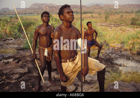 Aboriginal boys playing part in Yolngu Boy movie in Arnhem land Australia Stock Photo