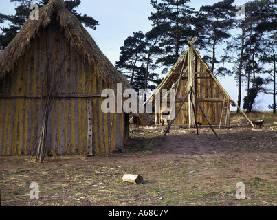 Reconstructed Anglo-Saxon houses Stock Photo