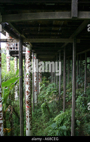 Decorated pillars of native house in Sarawak Malaysia Stock Photo