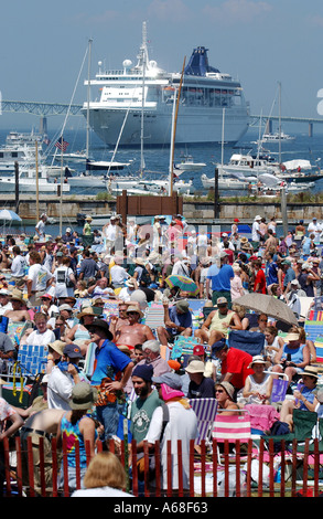 Crowd at the Newport Folk and Jazz Festival, Rhode Island Stock Photo