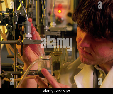 Researcher in lab conducting and experiment Stock Photo