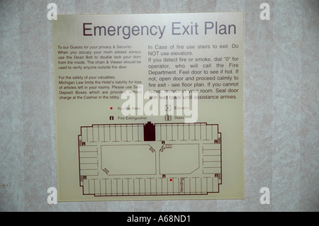 Room emergency evacuation plan for an upscale hotel suite Stock Photo