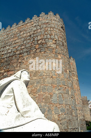 Monument to Santa Teresa. Medieval walls of Ávila. Spain. Stock Photo