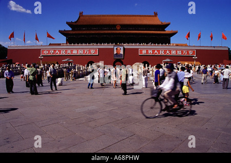 Tourists at The Gate of Heavenly Peace (aka Tiananmen). Beijing. Hebei. China Stock Photo