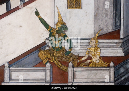 Wall painting at the Grand Palace in Bangkok C Stock Photo