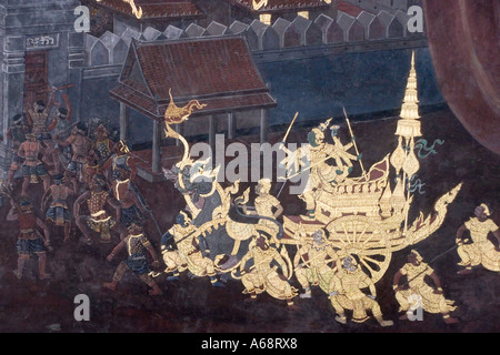 Wall painting at the Grand Palace in Bangkok A Stock Photo