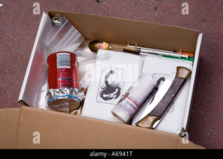 Typical drug dealer drugs and drug paraphernalia Stock Photo