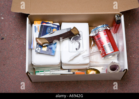 Typical drug dealer drugs and drug paraphernalia Stock Photo