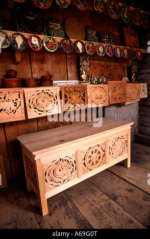 Bhutan Bumthang Valley Jakar crafts Udee Woodcarving showroom Stock Photo