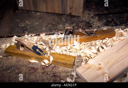 Bhutan Bumthang Valley Jakar crafts Udee furniture workshop wooden planes Stock Photo