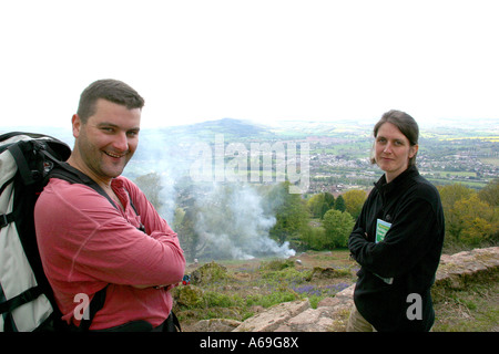 UK Wales Gwent Monmouth The Kymin hikers John Openshaw and Kate Bottomley Stock Photo