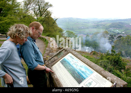 Gwent Monmouth The Kymin visitors consulting the viewpoint board Stock Photo