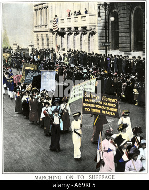 Womens suffrage march on Fifth Avenue in New York 1911. Hand-colored halftone of a photograph Stock Photo